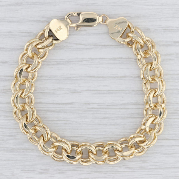 Light Gray Double Cable Chain Bracelet 14k Yellow Gold 7" 9.5mm Starter Charm