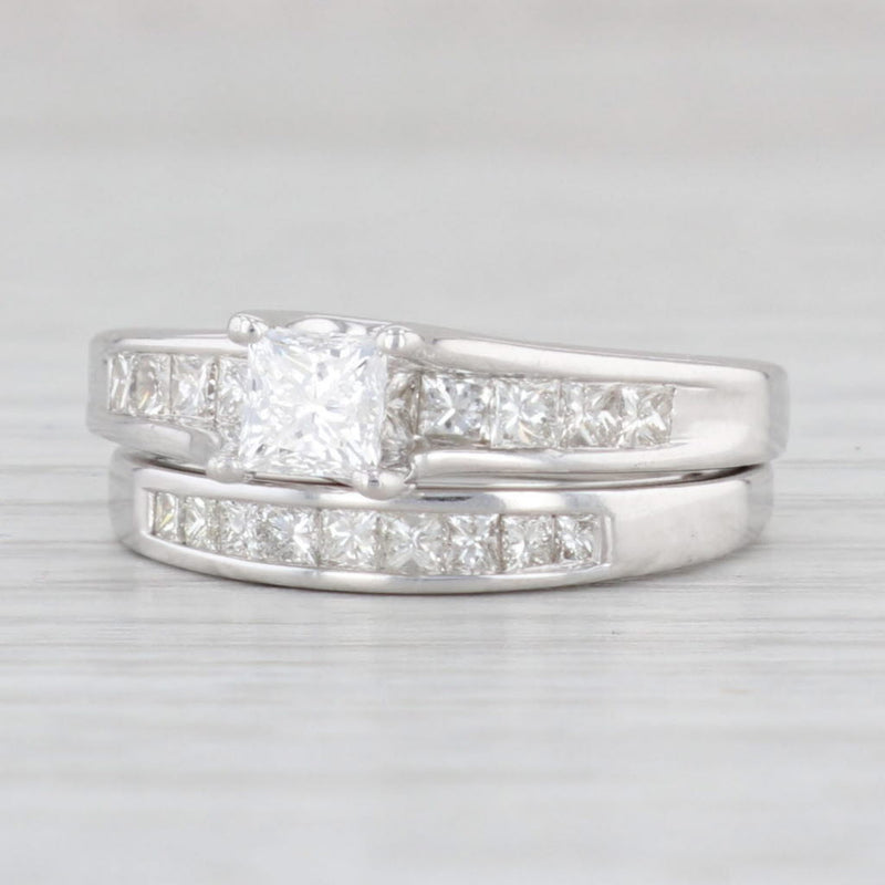 1.21ctw Princess Diamond Engagement Ring Wedding Band Bridal Set 14k White Gold