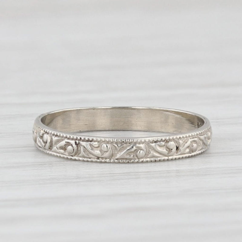 Light Gray Vintage Floral Baby Ring 10k White Gold Small Size 1 Keepsake