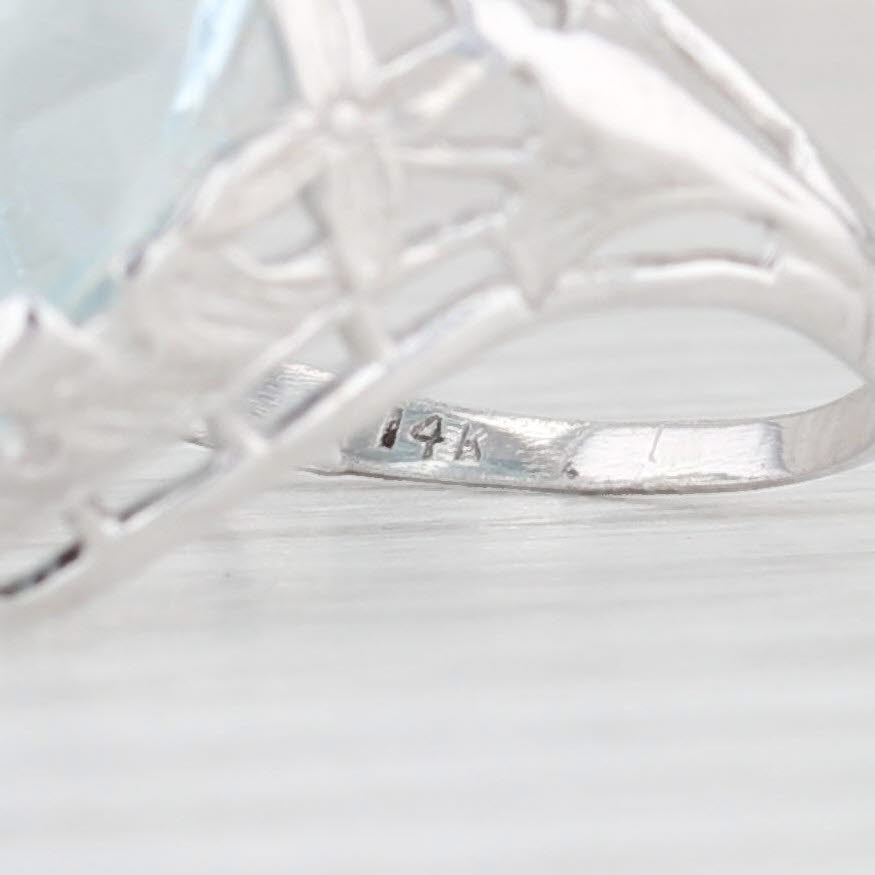 Light Gray Vintage 6ct Aquamarine Marquise Solitaire Ring 14k White Gold Floral Size 5