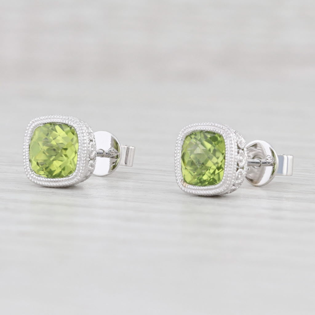 Light Gray New 2.18ctw Peridot Solitaire Stud Earrings 14k White Gold August Birthstone