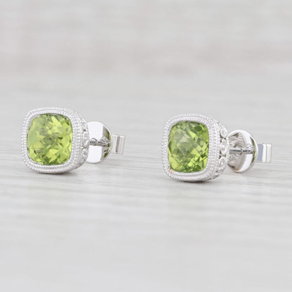 Light Gray New 2.18ctw Peridot Solitaire Stud Earrings 14k White Gold August Birthstone