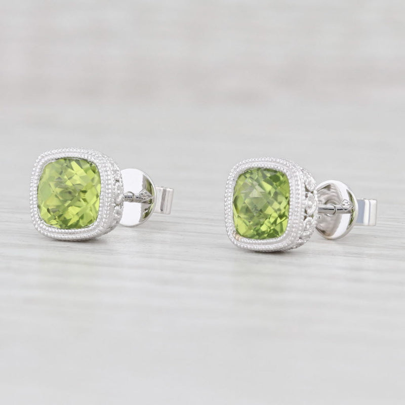 New 2.18ctw Peridot Solitaire Stud Earrings 14k White Gold August Birthstone