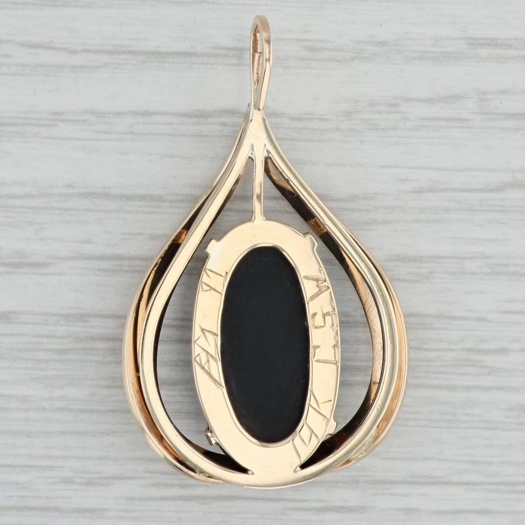 Gray Black Nephrite Jade Oval Cabochon Teardrop Pendant 14k Gold Artisan Signed