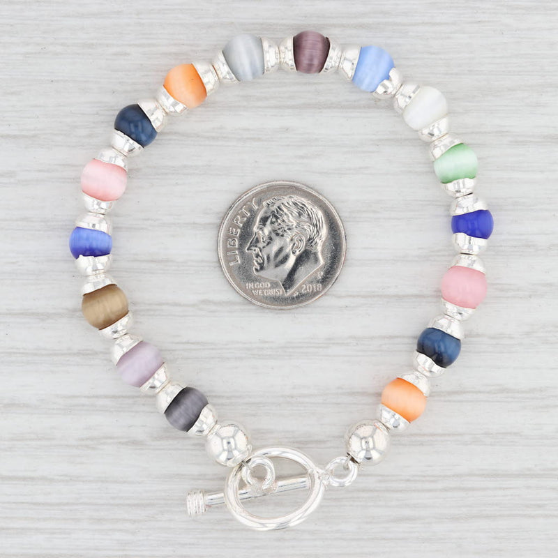 New Glass Bead Bracelet 6.75" Sterling Silver Toggle Clasp Multi Color Statement