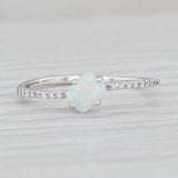 Lab Created Opal Diamond Ring 14k White Gold Size 7.25 Stackable Solitaire