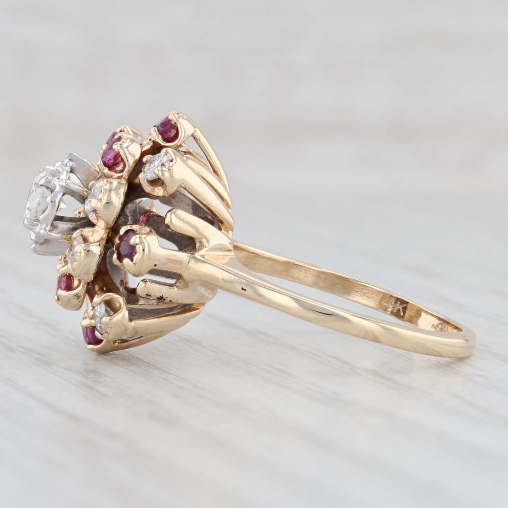 Light Gray Vintage 1.09ctw Diamond Ruby Cluster Ring 14k Yellow Gold Size 7.5 Cocktail