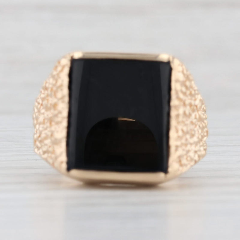 Onyx Rectangle Cabochon Solitaire Ring 14k Yellow Gold Nugget Band Size 6.5