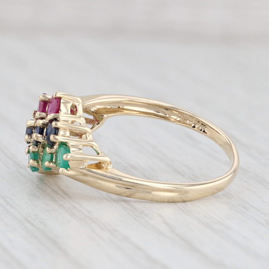 Light Gray 1.42ctw Emerald Sapphire Ruby Cluster Bypass Ring 14k Yellow Gold Size 8.25