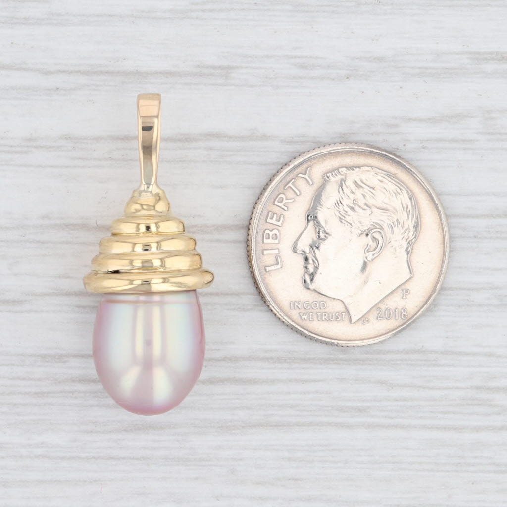 Light Gray Pink Cultured Freshwater Pearl Drop Pendant 18k Yellow Gold