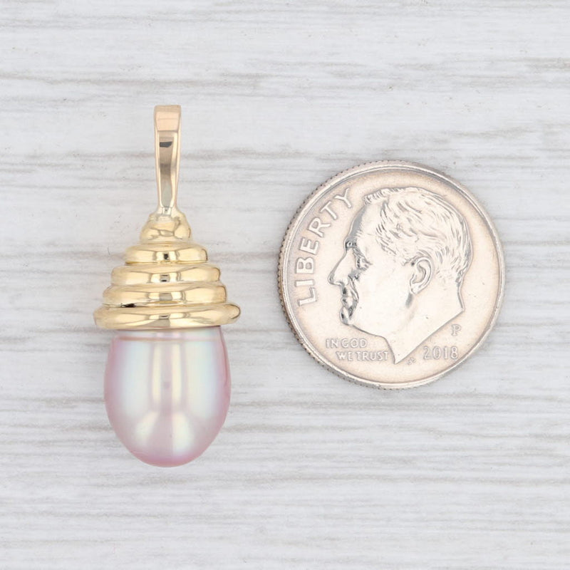 Pink Cultured Freshwater Pearl Drop Pendant 18k Yellow Gold
