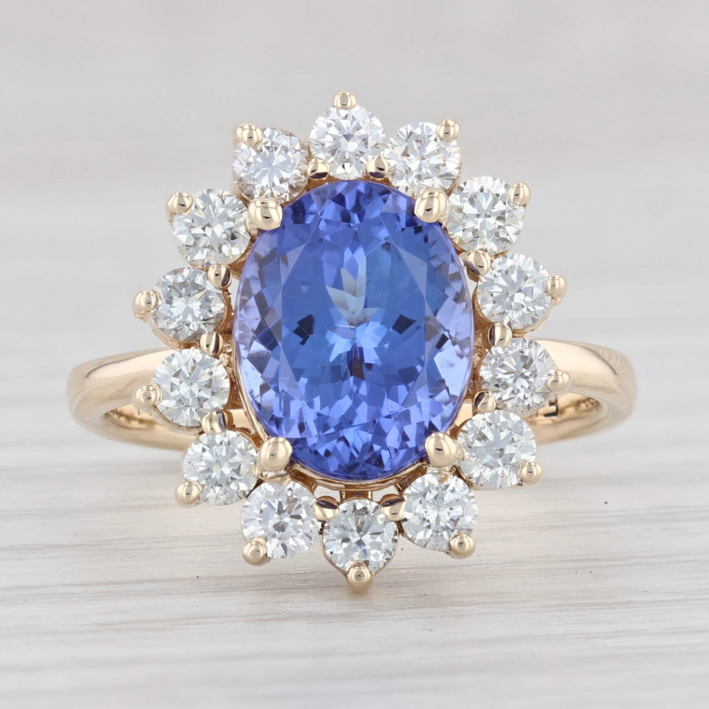 Light Gray Effy 4.43ctw Tanzanite Diamond Halo Ring 14k Yellow Gold Size 6.75-7