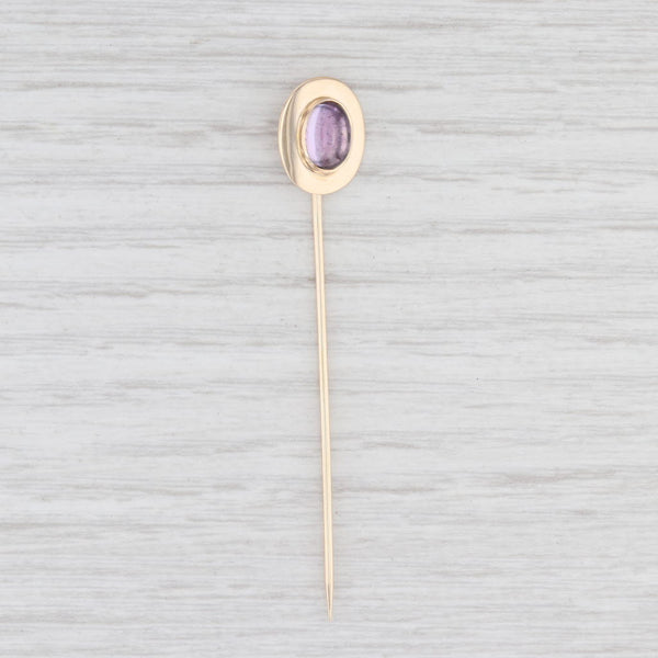 Light Gray Vintage Amethyst Stickpin 14k Yellow Gold Oval Cabochon Solitaire