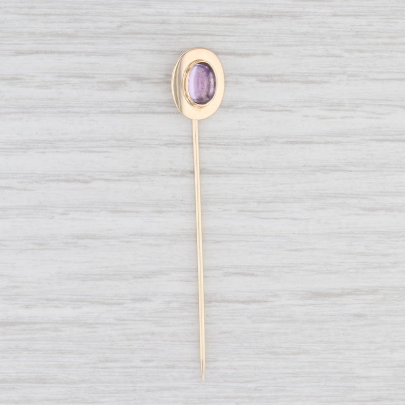 Vintage Amethyst Stickpin 14k Yellow Gold Oval Cabochon Solitaire