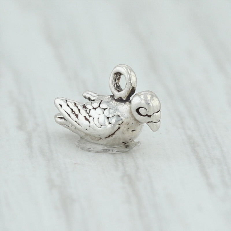 Light Gray 12 Days of Christmas Turtle Dove Charm Sterling Silver Holiday Bird 925