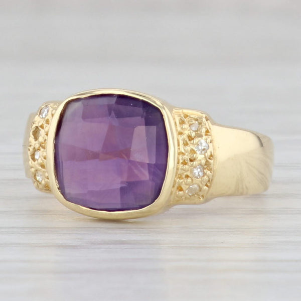 Light Gray 2.54ctw Cushion Amethyst Solitaire Ring 18k Yellow Gold Size 7.5 Diamond Accents