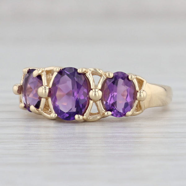 Light Gray 1.50ctw Oval 3-Stone Amethyst Ring 14k Yellow Gold Size 7