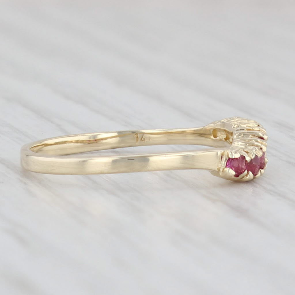 Light Gray Natural & Lab Grown Ruby Ring 14k Yellow Gold Curved Contour Stackable Size 6