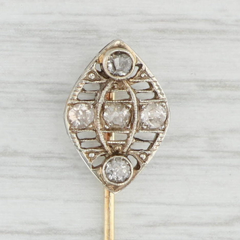 Antique 0.34ctw Diamond Stickpin 14k White Yellow Gold Pin