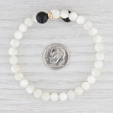 Light Gray Mother of Pearl Onyx Bead Adjustable Bangle Bracelet 14k Gold 6.25"+