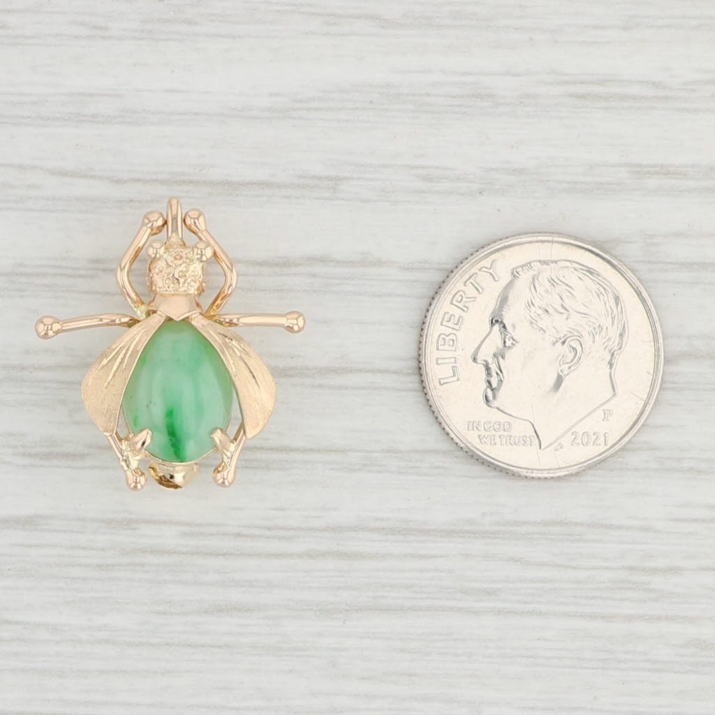 Light Gray Green Jadeite Jade Mosquito Brooch 14k Yellow Gold Insect Bug Jewelry