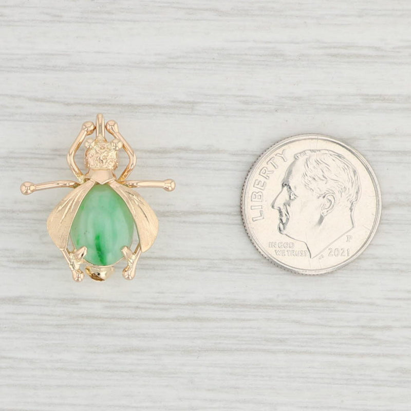 Light Gray Green Jadeite Jade Mosquito Brooch 14k Yellow Gold Insect Bug Jewelry