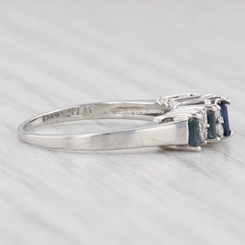 Light Gray 0.46ctw Blue Sapphire White Diamond Ring Platinum Size 5.75 Wedding Stackable