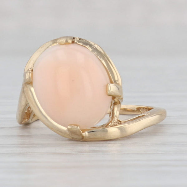 Light Gray Angle Skin Coral Oval Cabochon Bypass Ring 14k Yellow Gold Size 6