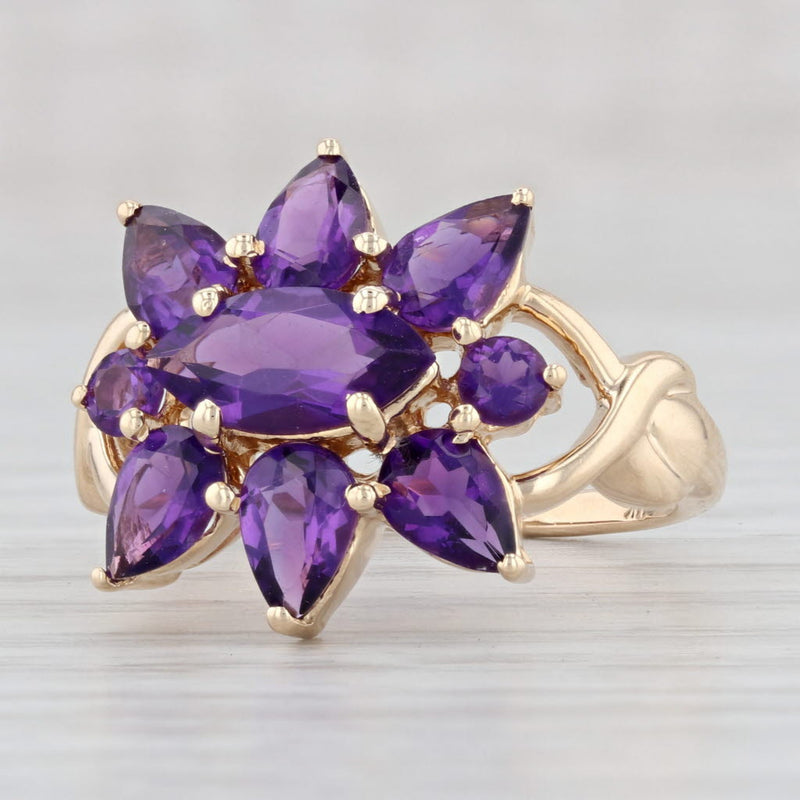 3ctw Amethyst Flower Ring 14k Yellow Gold Size 8.5 Cluster Cocktail