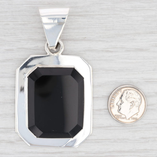 Light Gray New Black Resin Pendant 925 Sterling Silver Statement B12754 Taxco Mexico