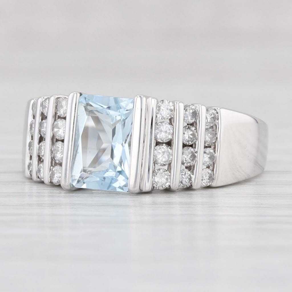 Light Gray 1.65ctw Aquamarine Diamond Ring 14k White Gold Size 8.5 March Birthstone