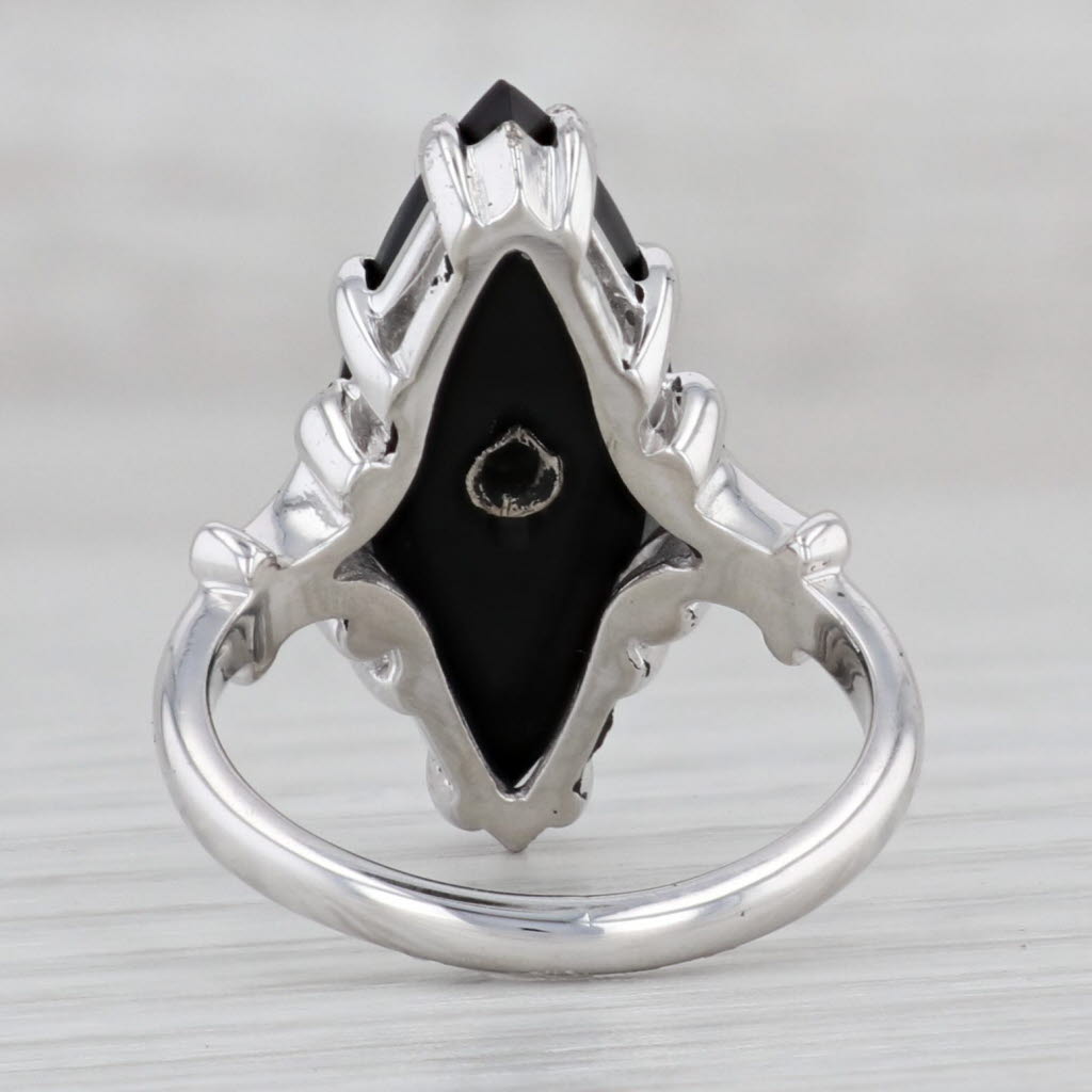 Gray Vintage Onyx Diamond Ring 10k White Gold Signet Size 5.5