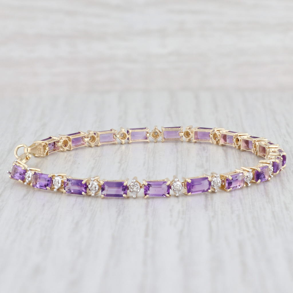 Light Gray New 5.55ctw Amethyst Diamond Tennis Bracelet 14k Gold 7" 4mm February Birthstone