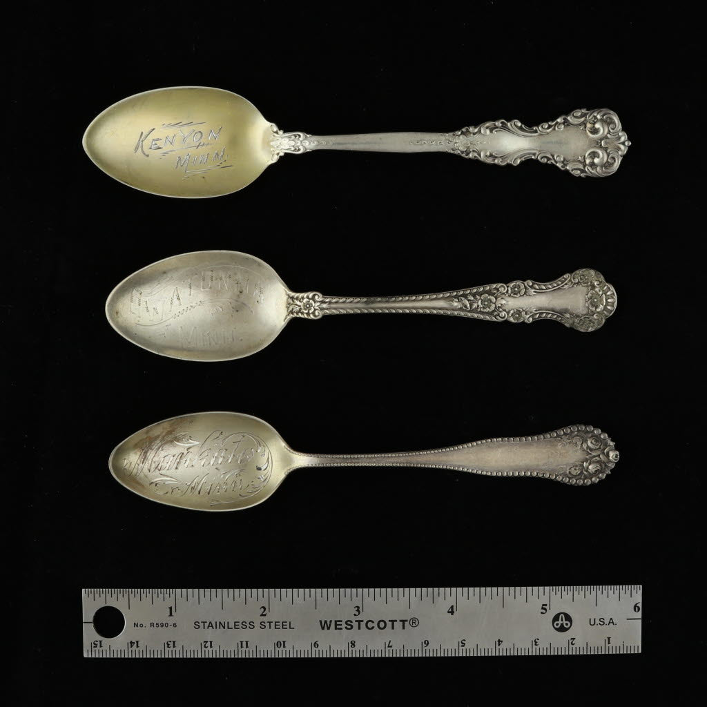 Rosy Brown Vintage Minnesota Souvenir Spoons Sterling Silver Floral Gorham Demitasse Spoons