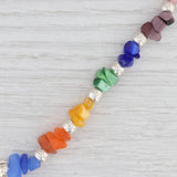 New Multi Color Glass Bead Statement Bracelet Sterling Silver 7” Hook Clasp
