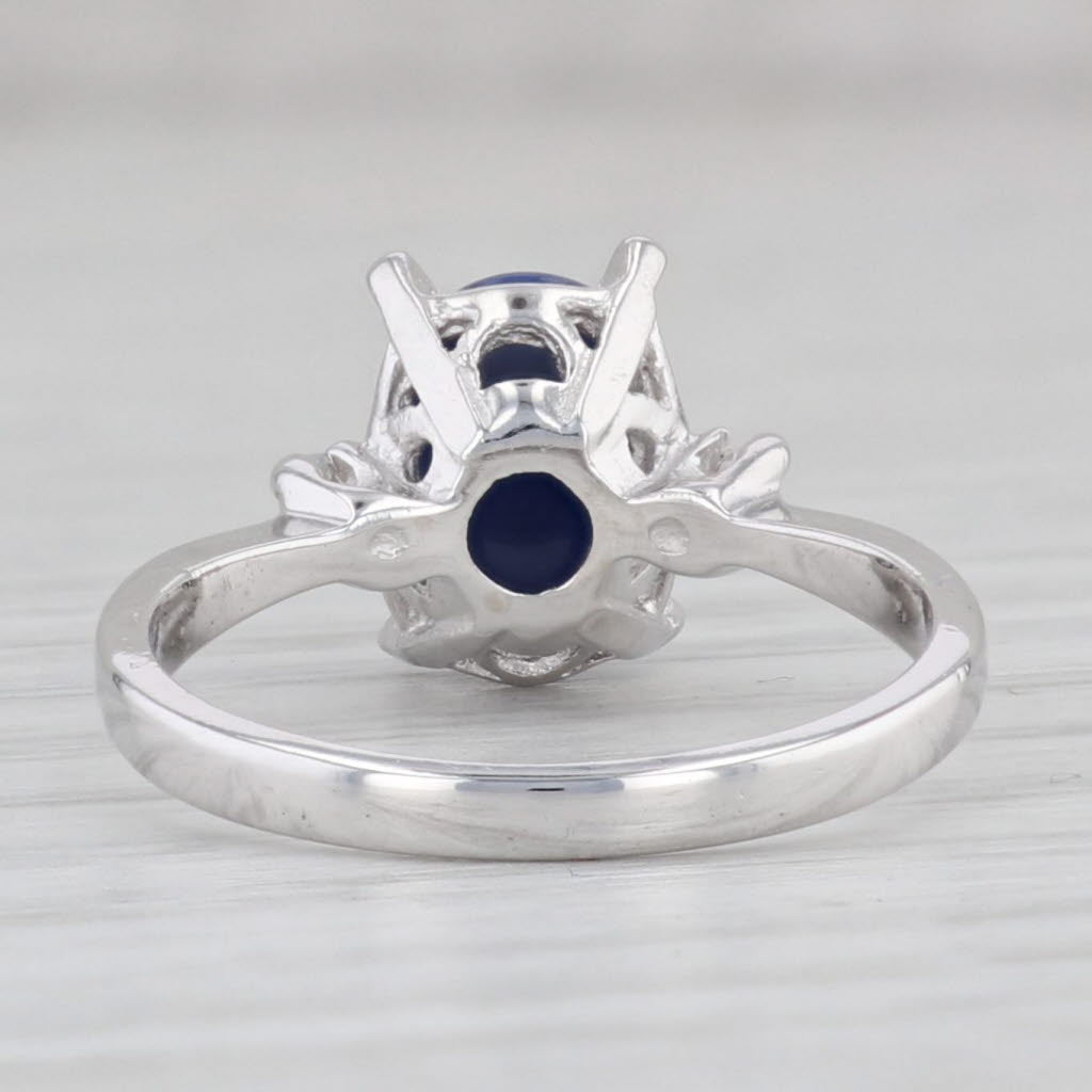 Light Gray Lab Created Linde Star Sapphire Diamond Ring 14k White Gold S 6.25 Oval Cabochon