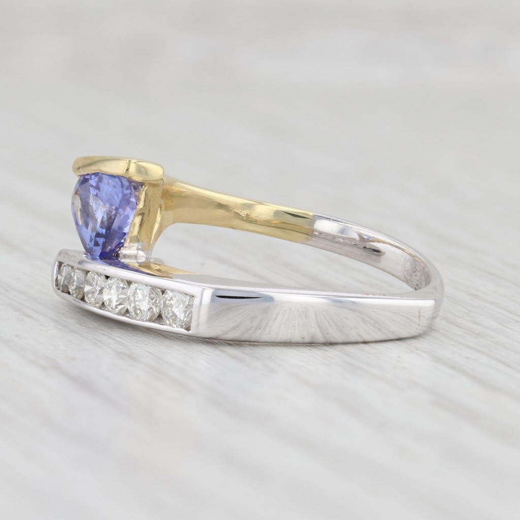 Light Gray 0.96ctw Tanzanite Diamond Bypass Ring 18k Yellow White Gold Size 6.5