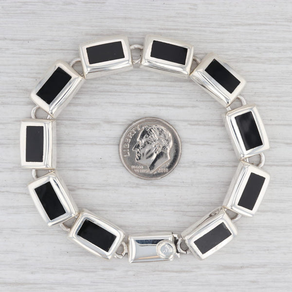 Light Gray New Black Resin Link Bracelet Sterling Silver 7.5" 10.3mm Mexico