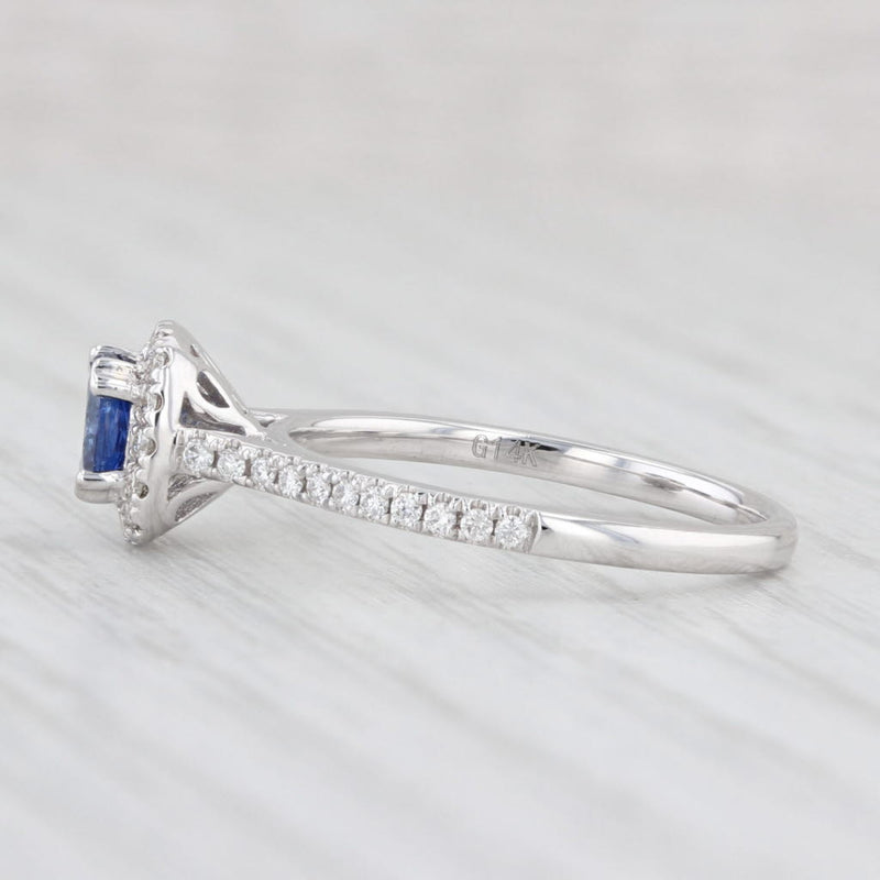 New 0.95ctw Blue Sapphire Diamond Halo Ring 14k White Gold Engagement Size 6.75