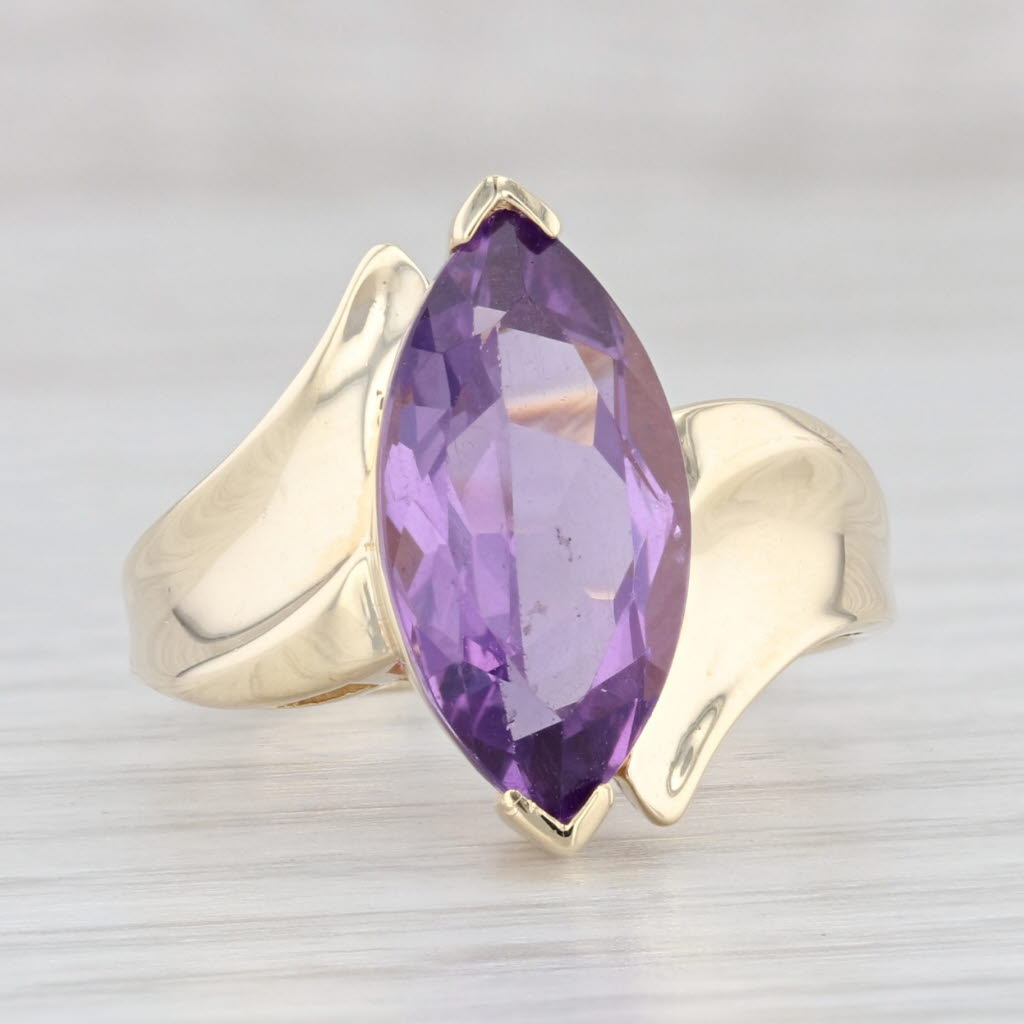 Light Gray 4.50ct Amethyst Marquise Solitaire Ring 14k Gold Size 7.5 February Birthstone