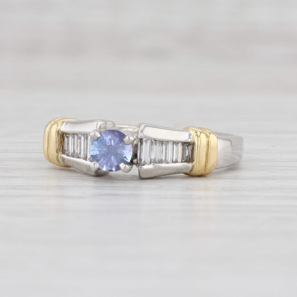 Light Gray 0.76ctw Tanzanite Diamond Ring 900 Platinum 18k Gold Round Engagement Size 7