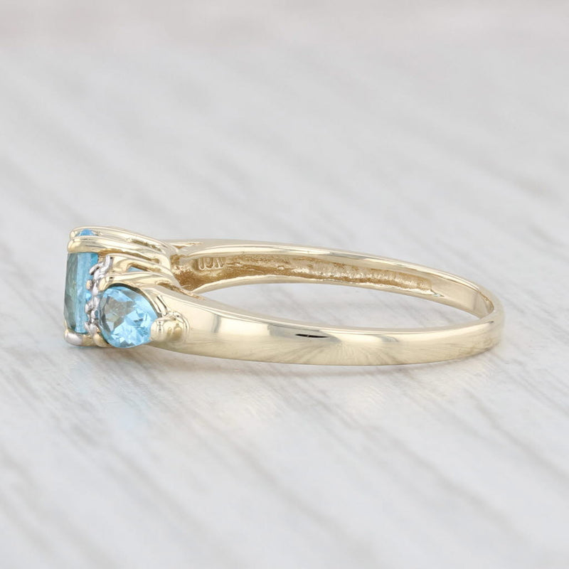 1.02ctw 3-Stone Blue Topaz Diamond Ring 10k Yellow Gold Size 7