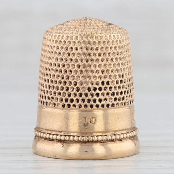 Light Gray Antique Size 10 Thimble 14k Yellow Gold Sewing Keepsake Collectible