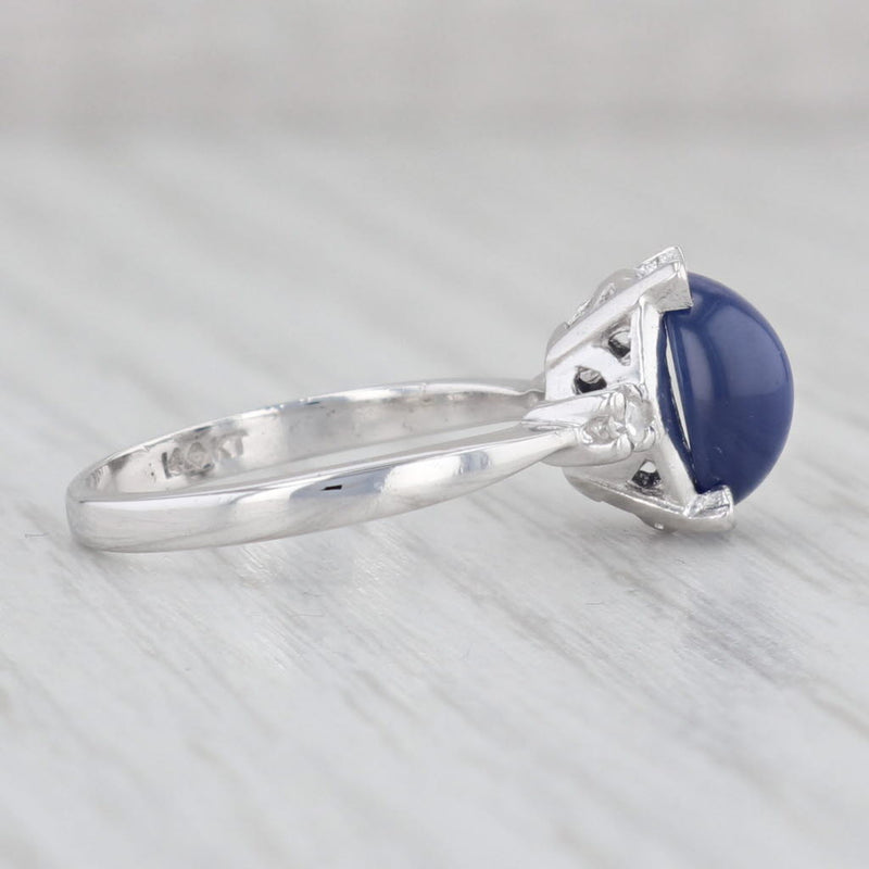 Light Gray Lab Created Linde Star Sapphire Diamond Ring 14k White Gold S 6.25 Oval Cabochon
