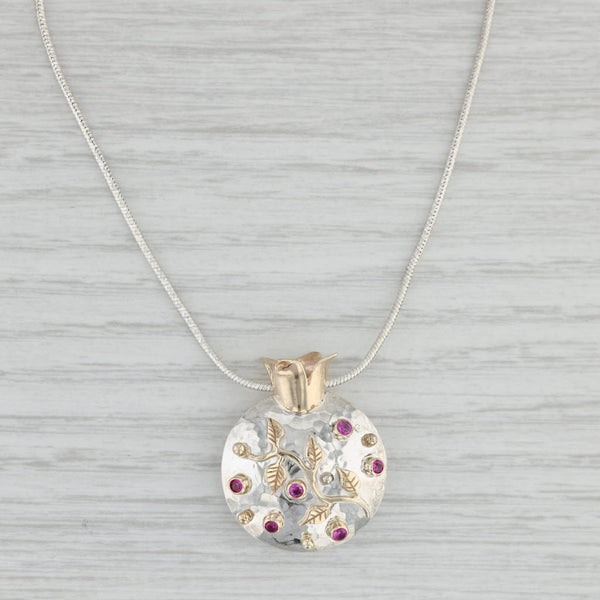 Light Gray Artisan Floral Pendant Necklace 10k Gold Sterling Silver Lab Created Ruby 17.5"