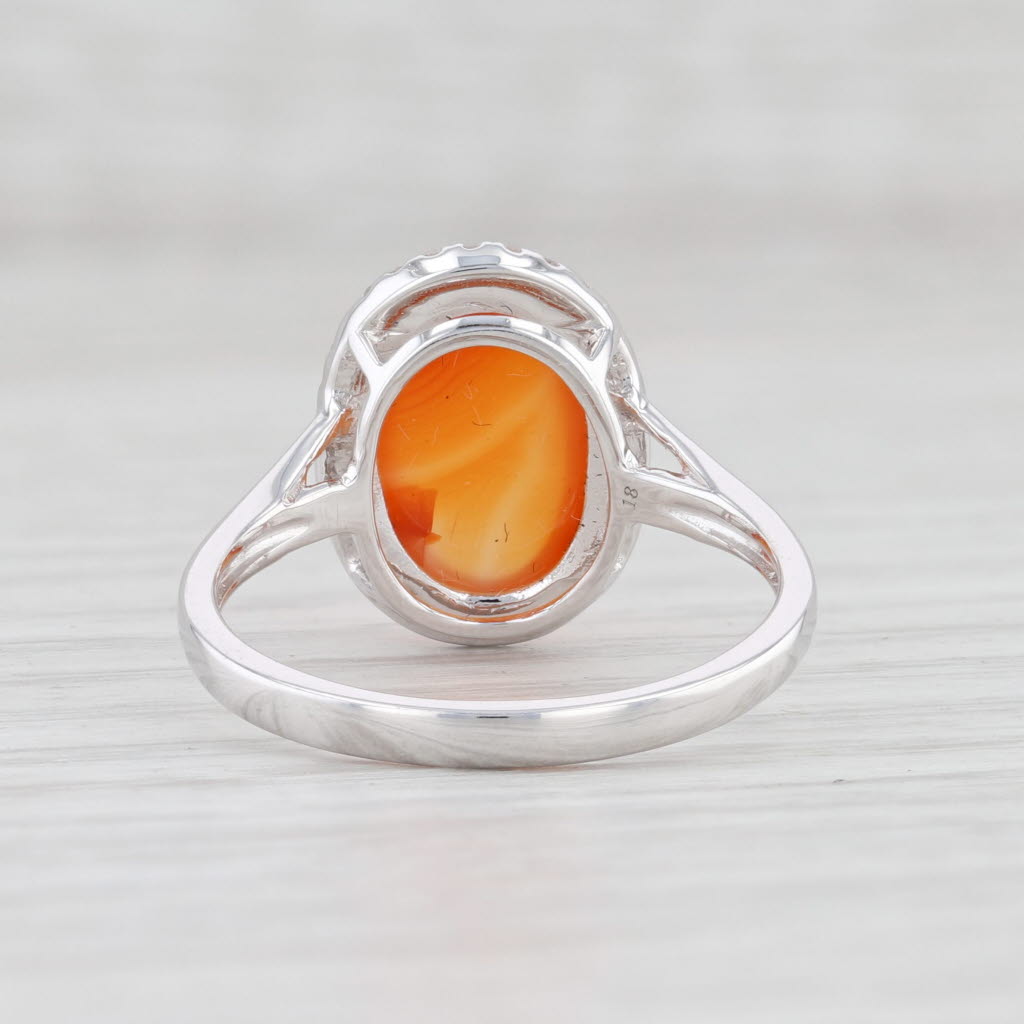 Light Gray New Orange Agate Diamond Halo Ring 14k White Gold Size 7.25 Oval Cabochon