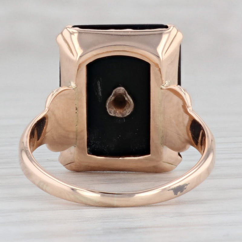 Gray Vintage Onyx Rainbow Girls Signet Ring 10k Yellow Gold Size 6.5 Masonic Youth