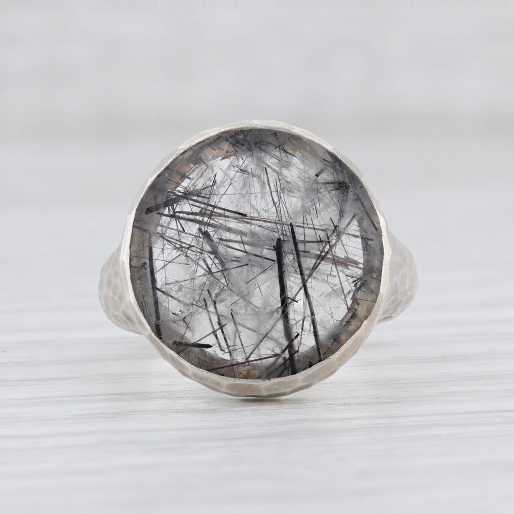 Light Gray New Nina Nguyen Black Tourmalated Quartz Ring Balance Sterling Silver Size 6.75