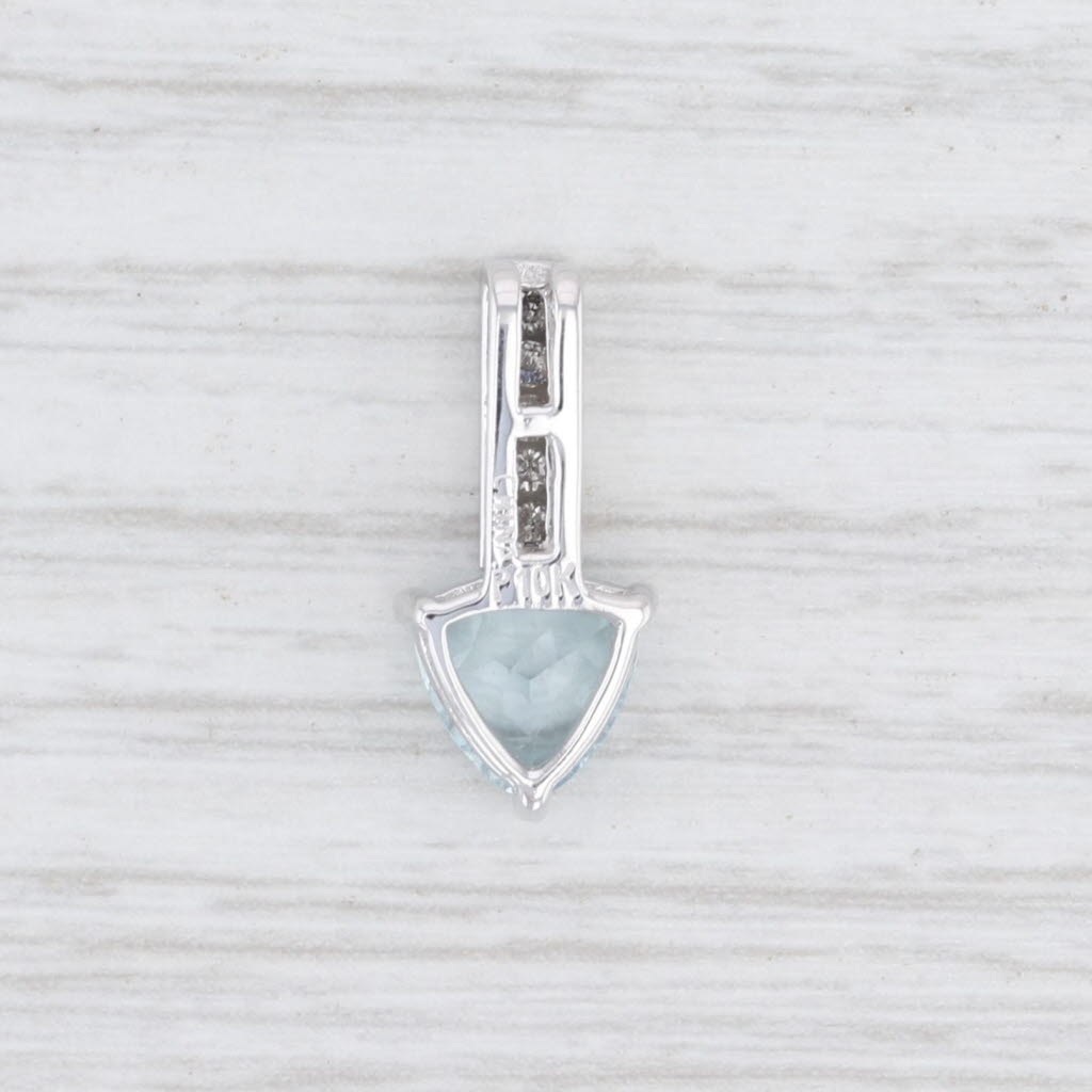 Light Gray 0.97ctw Aquamarine Diamond Journey Drop Pendant 10k White Gold Trillion Cut