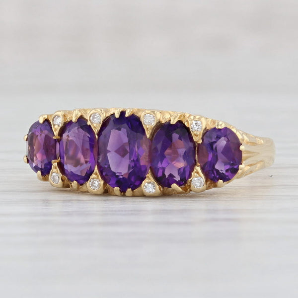 Light Gray 2.12ctw Amethytst Diamond Ring 18k Yellow Gold Stackable Tapering 5-Stone Size 9